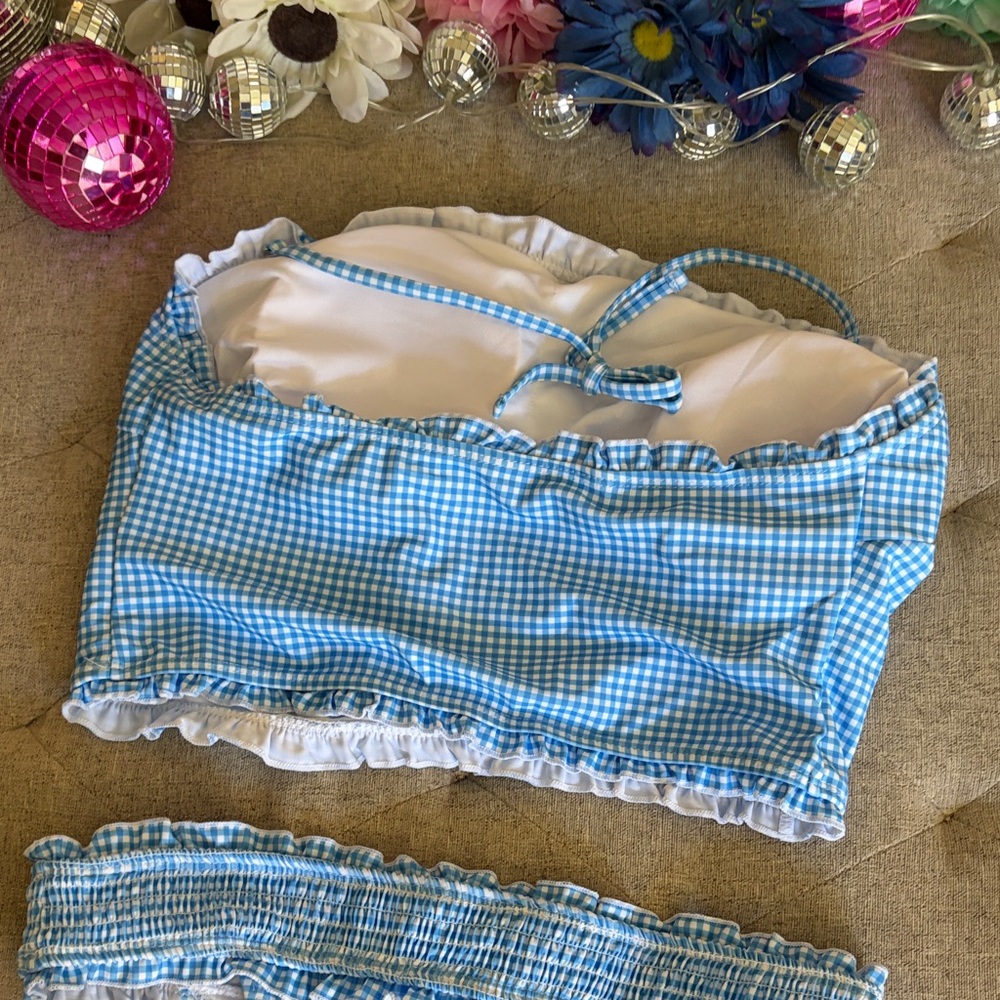 Blue Gingham Ruffle Two-Piece Tankini Set - Picture 8 of 10